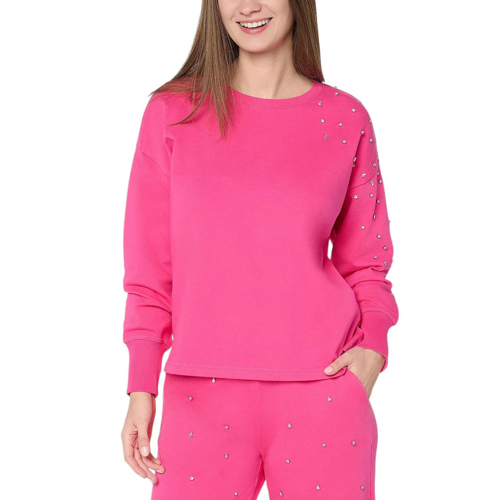 Mally Roncal Women's French Terry Jeweled Sweatshirt Magenta - Regular